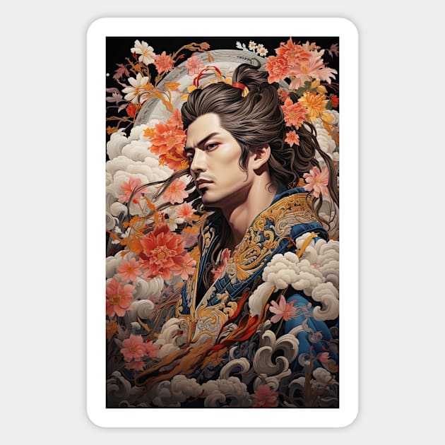 Night of Blossoms Japanese Vintage Kabuki-style Art Sticker by kansaikate